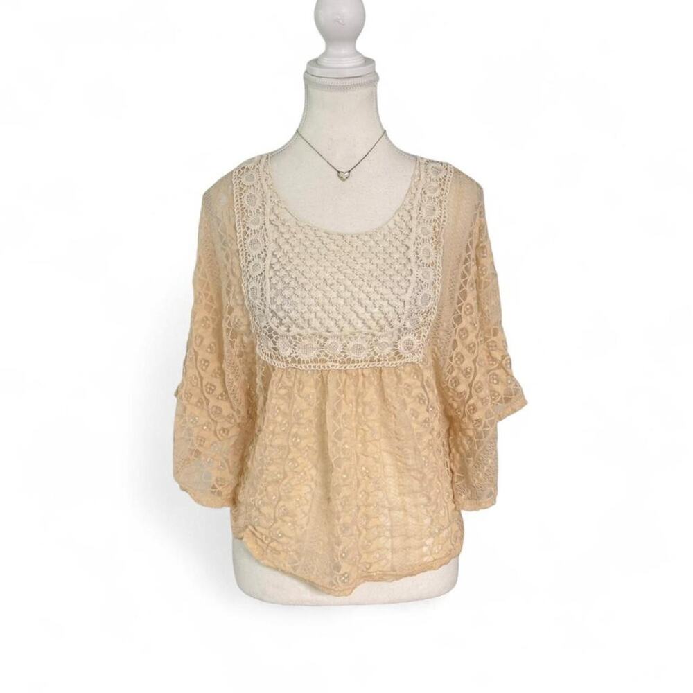Blue Planet Cottage Core Whimsical Lace Cream Boho Indie Coachella Top Size M